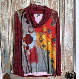 Simply Art by Dolcezza Long Sleeve Cowl Neck Tunic Top (L) Wearable Abstract Art
